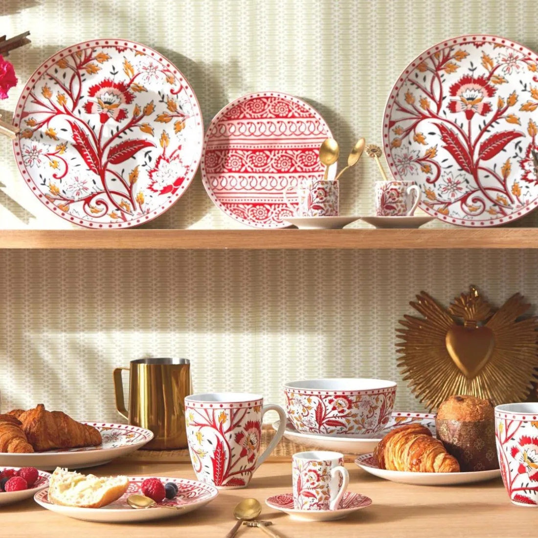 4 Mugs Vintage en Céramique MARICA Rouge