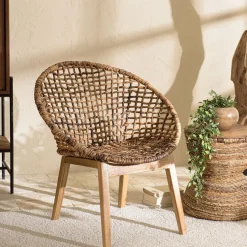 ALIDA Fauteuil dossier arrondi assise en abaca tressé