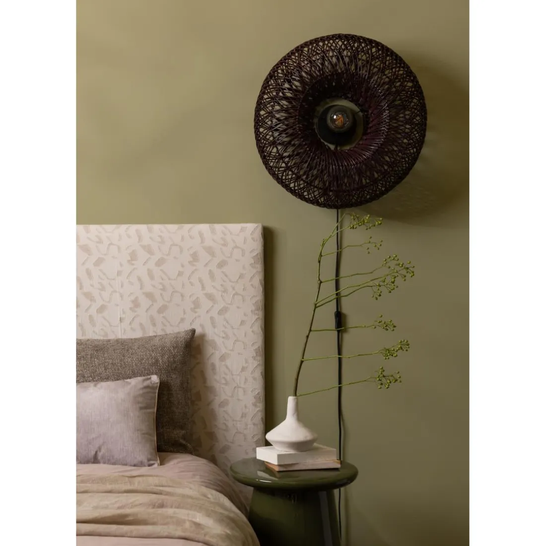 Applique murale Arizona Rotin abat-jour bordeaux