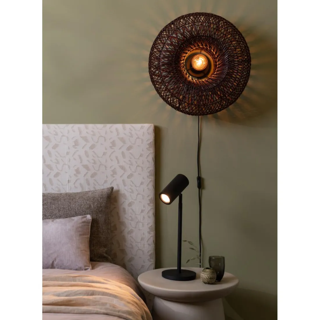 Applique murale Arizona Rotin abat-jour bordeaux