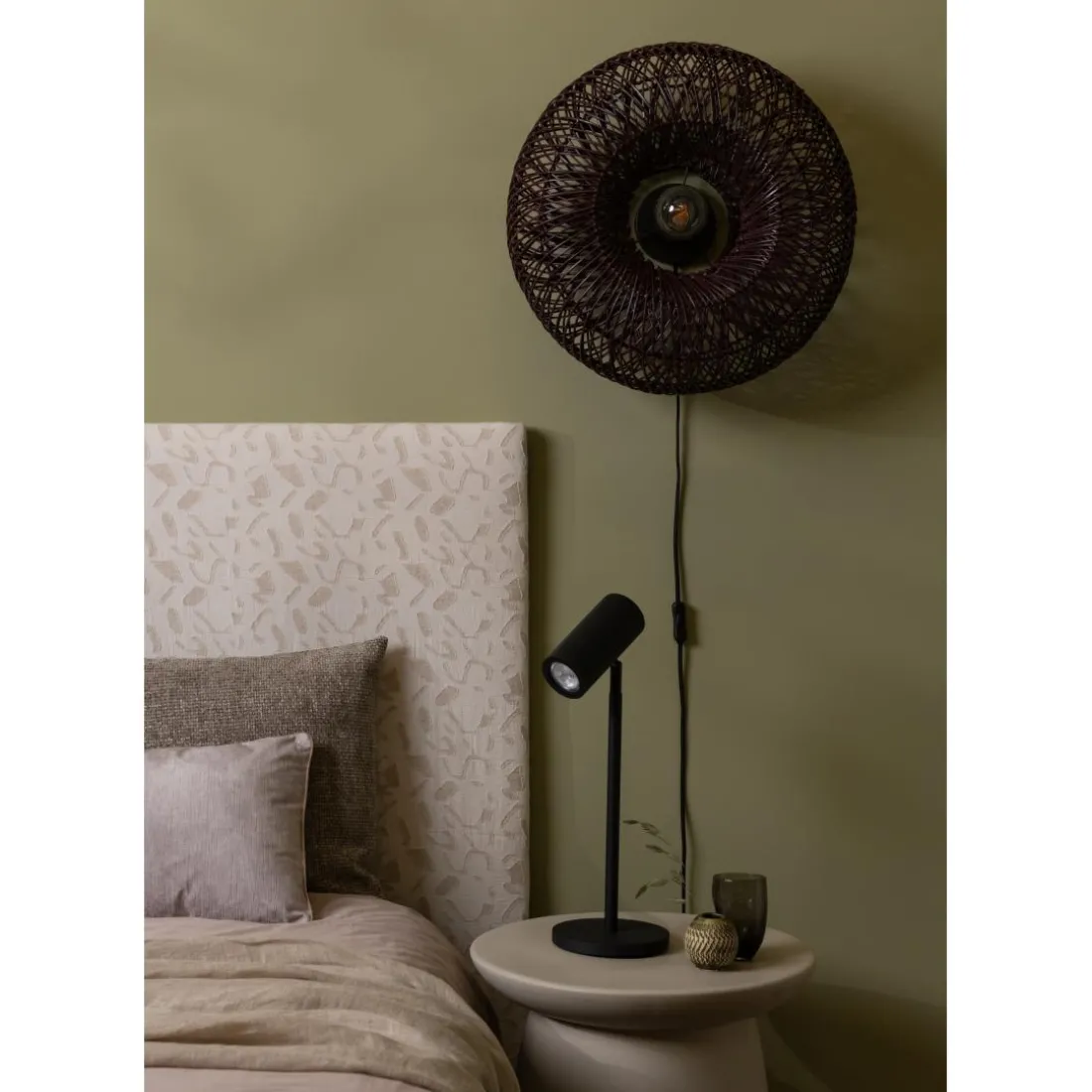 Applique murale Arizona Rotin abat-jour bordeaux