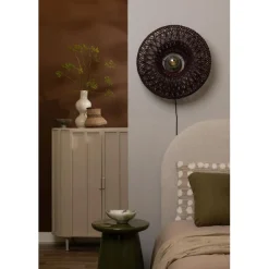 Applique murale Arizona Rotin abat-jour bordeaux