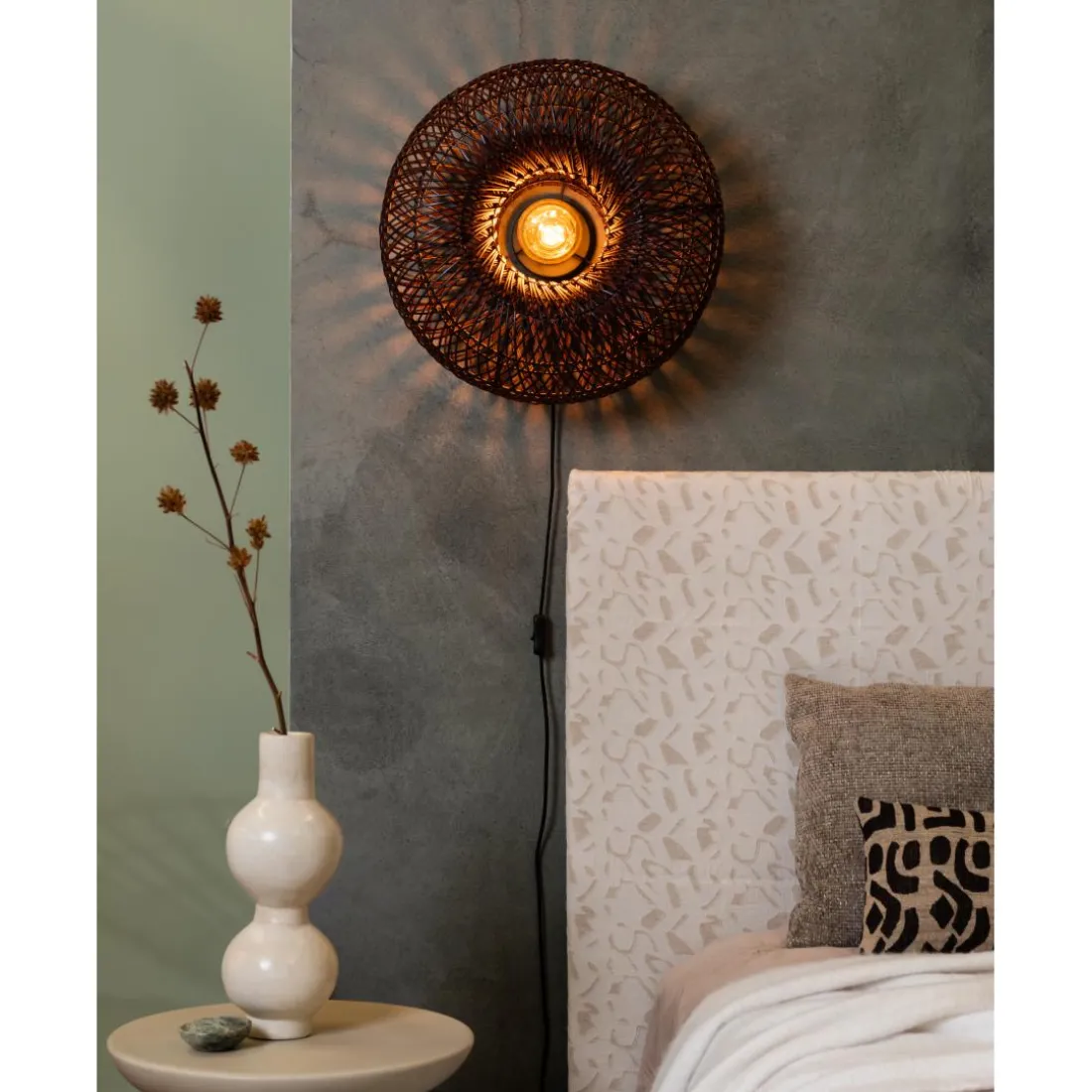 Applique murale Arizona Rotin abat-jour bordeaux