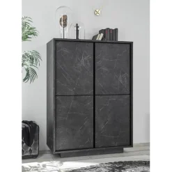 Argentier 4 portes CARRARA décor marbre noir