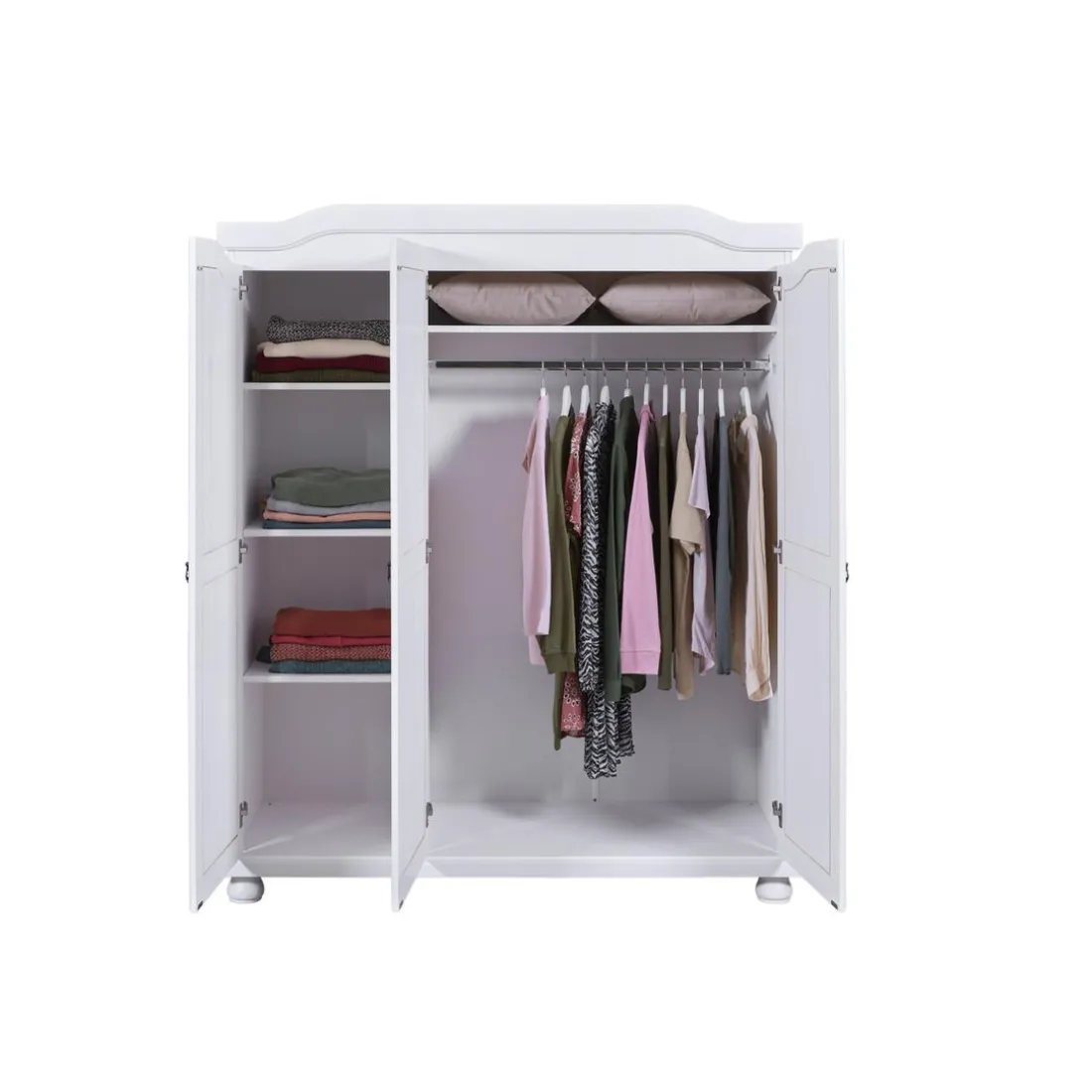 Armoire 4 étagères style Campagne en Pin Massif Blanc RUSTIK