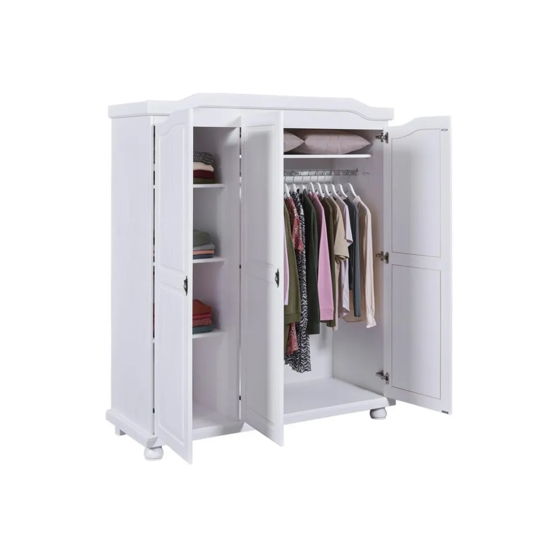 Armoire 4 étagères style Campagne en Pin Massif Blanc RUSTIK