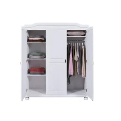 Armoire 4 étagères style Campagne en Pin Massif Blanc RUSTIK