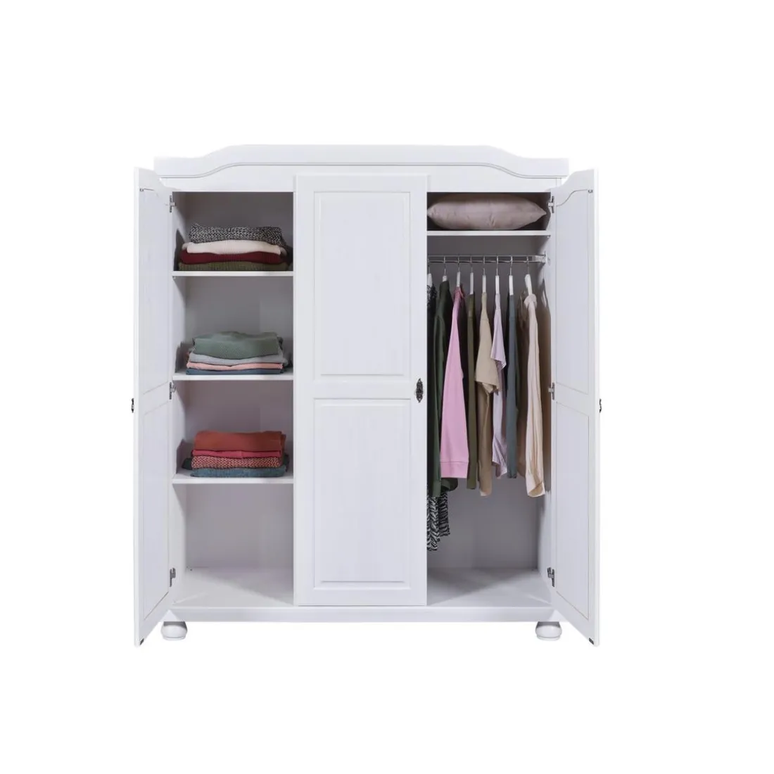 Armoire 4 étagères style Campagne en Pin Massif Blanc RUSTIK