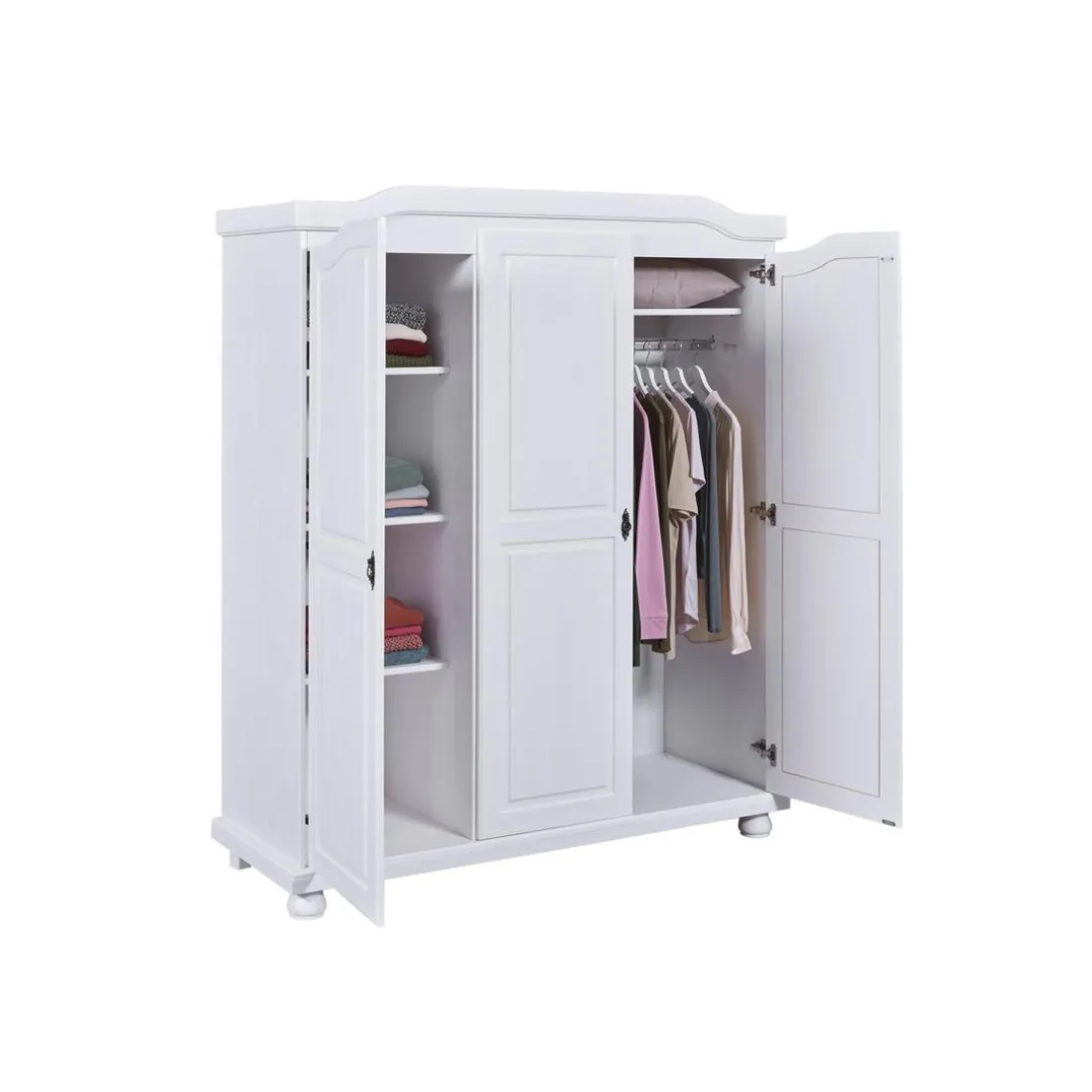 Armoire 4 étagères style Campagne en Pin Massif Blanc RUSTIK
