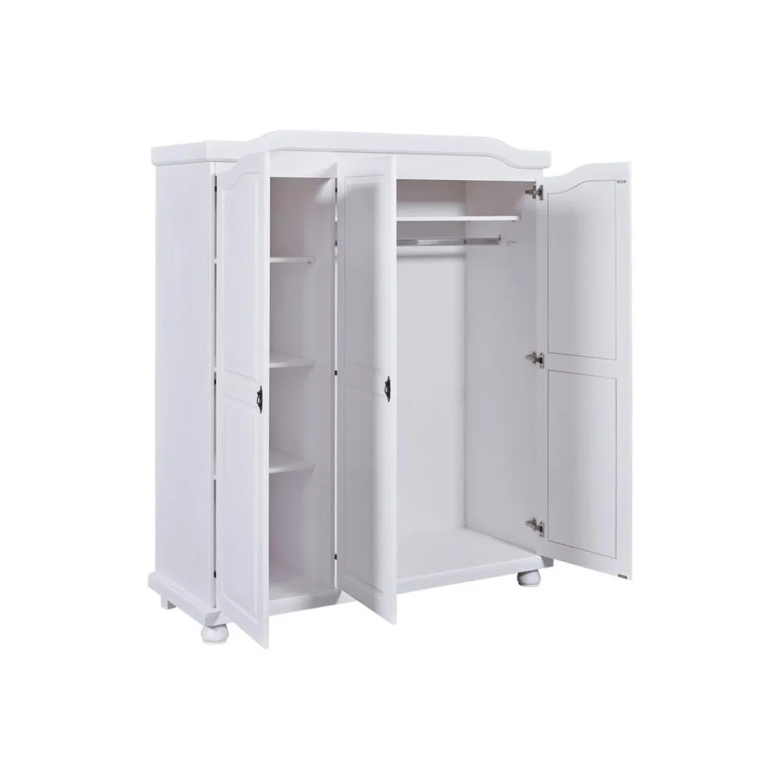 Armoire 4 étagères style Campagne en Pin Massif Blanc RUSTIK
