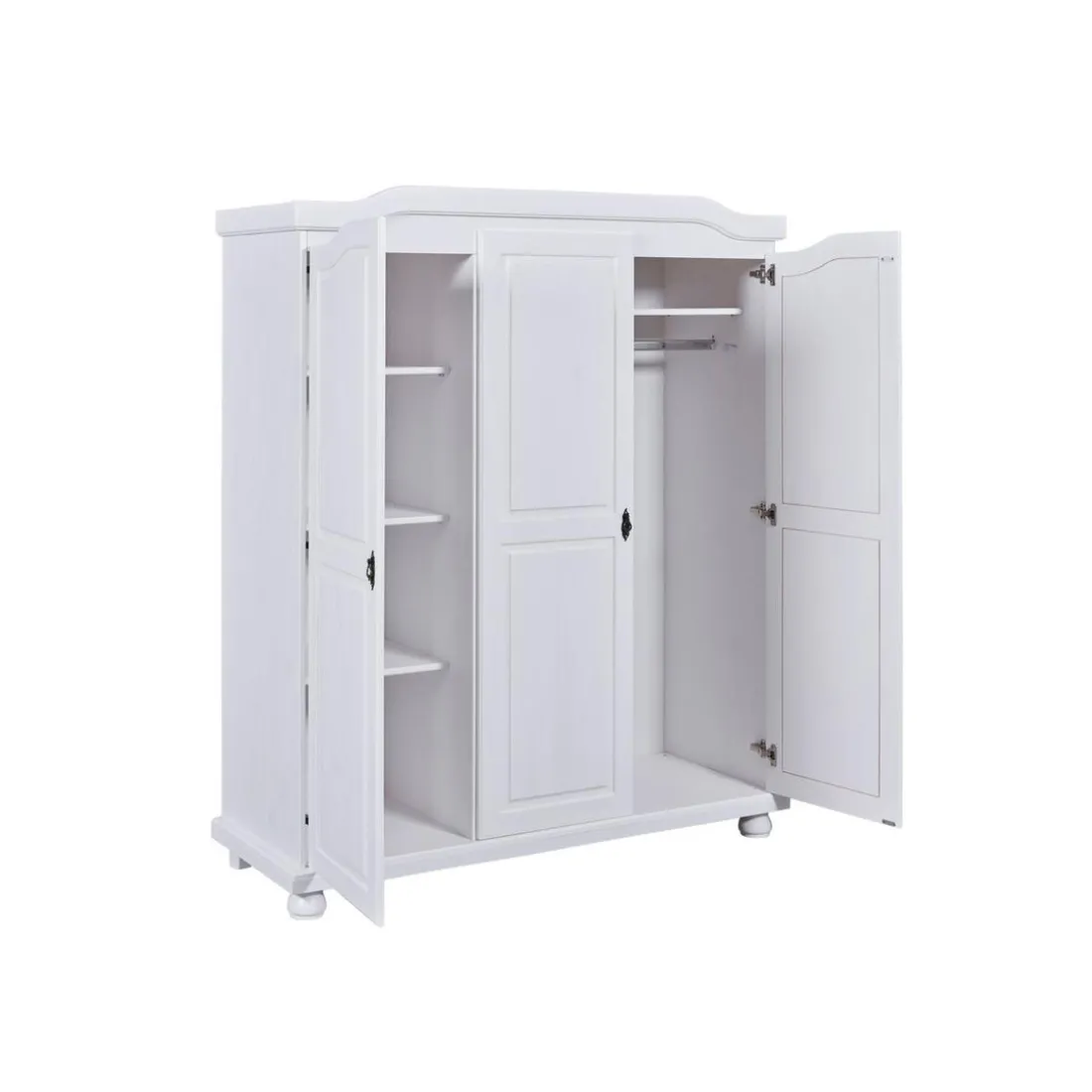 Armoire 4 étagères style Campagne en Pin Massif Blanc RUSTIK