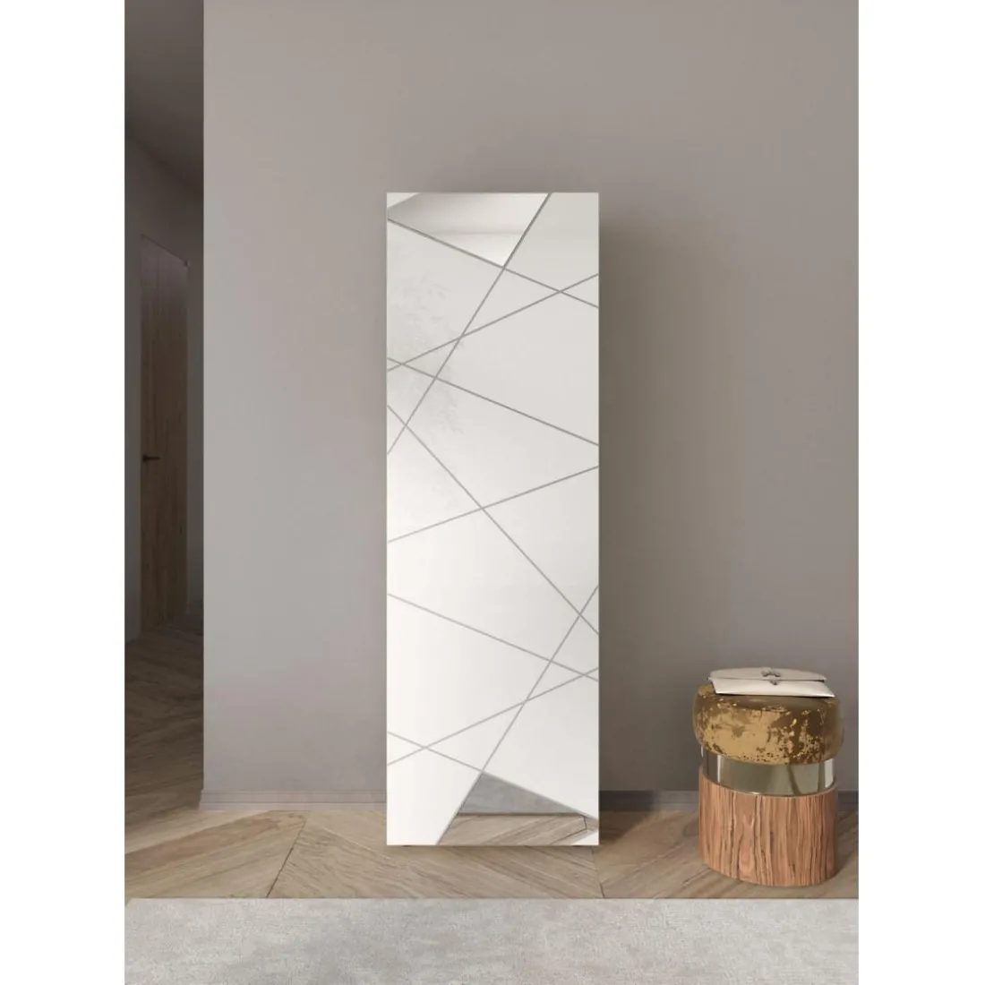 Armoire de couloir Villaricca 1 Porte blanc serigraphie Miroir