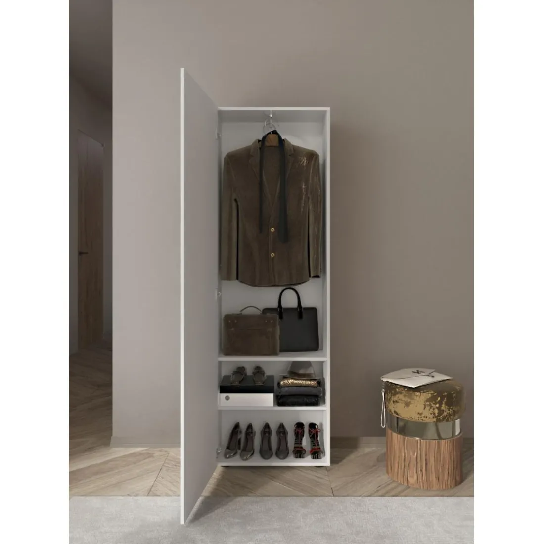 Armoire de couloir Villaricca 1 Porte blanc serigraphie Miroir