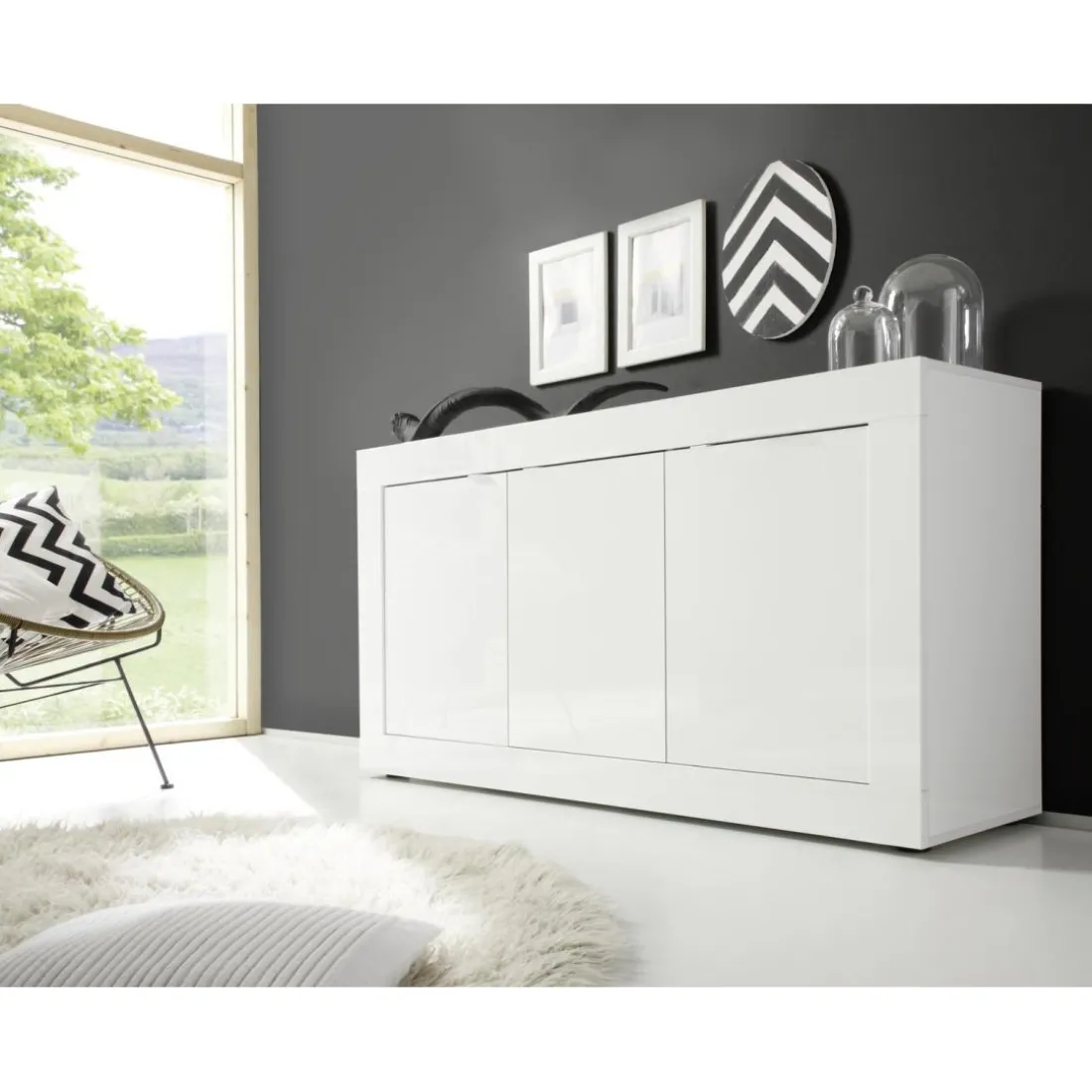 Bahut 3 portes BASIC laqué blanc brillant