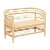 Banquette beige en rotin et acajou
