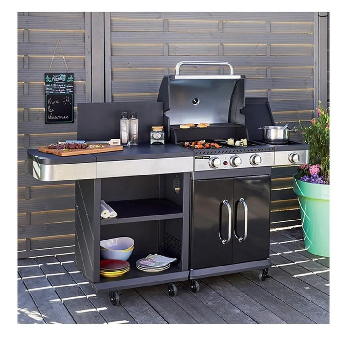 Barbecue gaz FIDGI 3 Brûleurs, réchaud latéral et desserte
