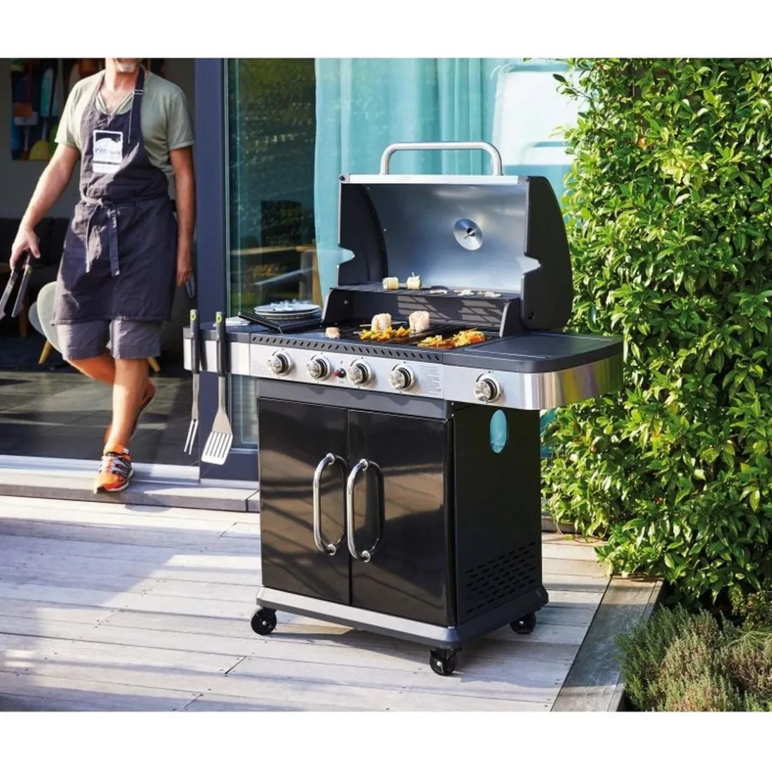 Barbecue gaz FIDGI 4 Brûleurs, réchaud latéral et desserte