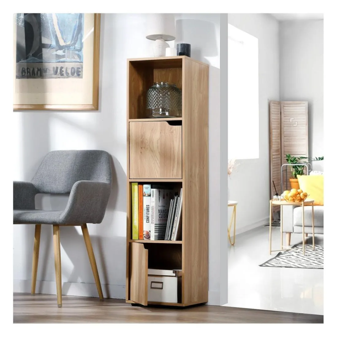 Bibliothèque 4 Cases et 2 portes en bois