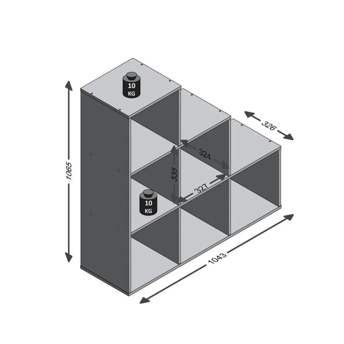 Bibliothèque 6 Compartiments Béton MEGA