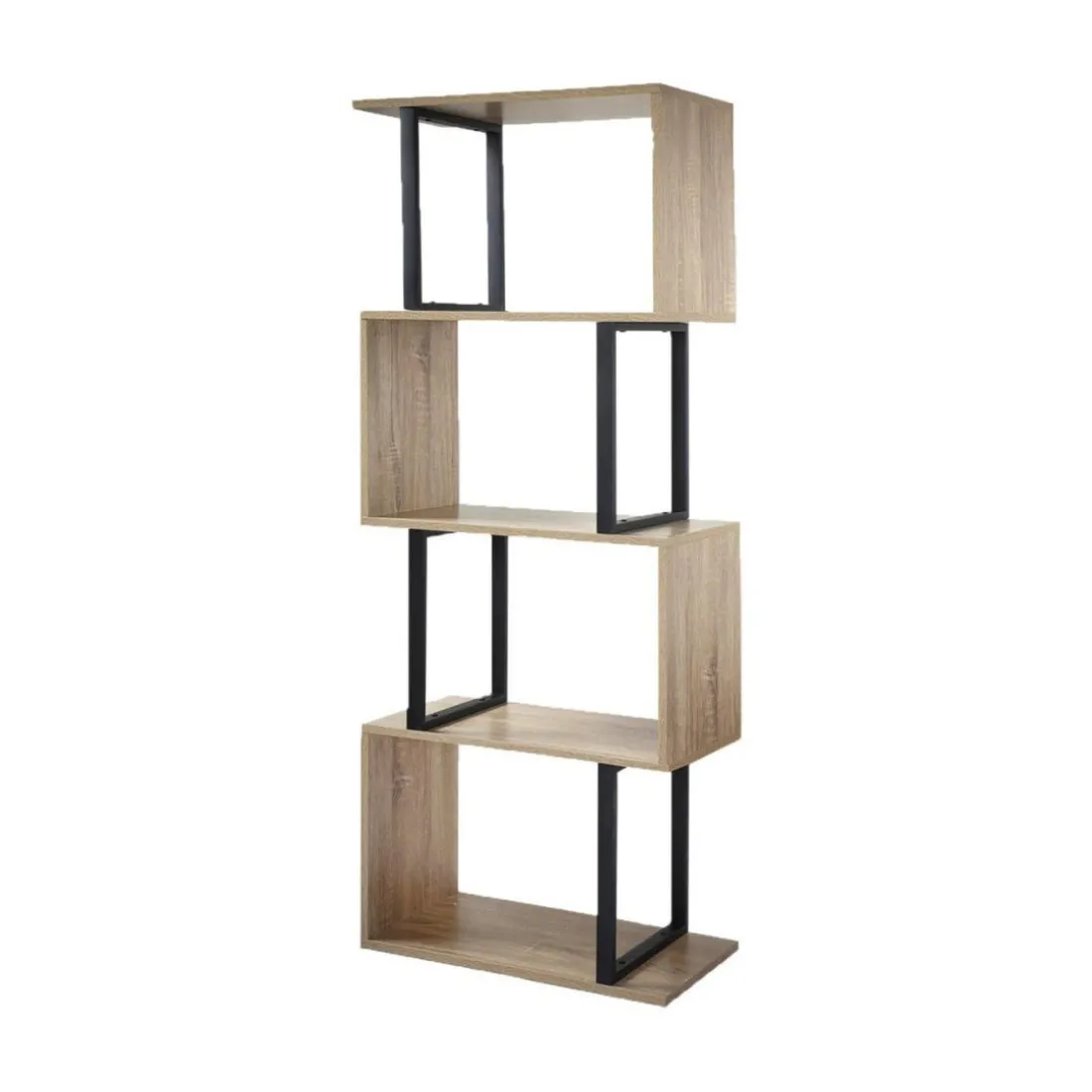 Bibliothèque 4 Niveaux Décor Bois et Montants Métal