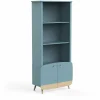 Bibliothèque 2 tablettes et 2 Portes FIRMIANA bleu orage et pin naturel