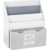 Bibliothèque gris avec bac de rangement sur roulette