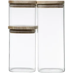 Bocal Verre de 3 Empilable et Bois