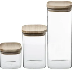 Bocal Verre de 3 Empilable et Bois