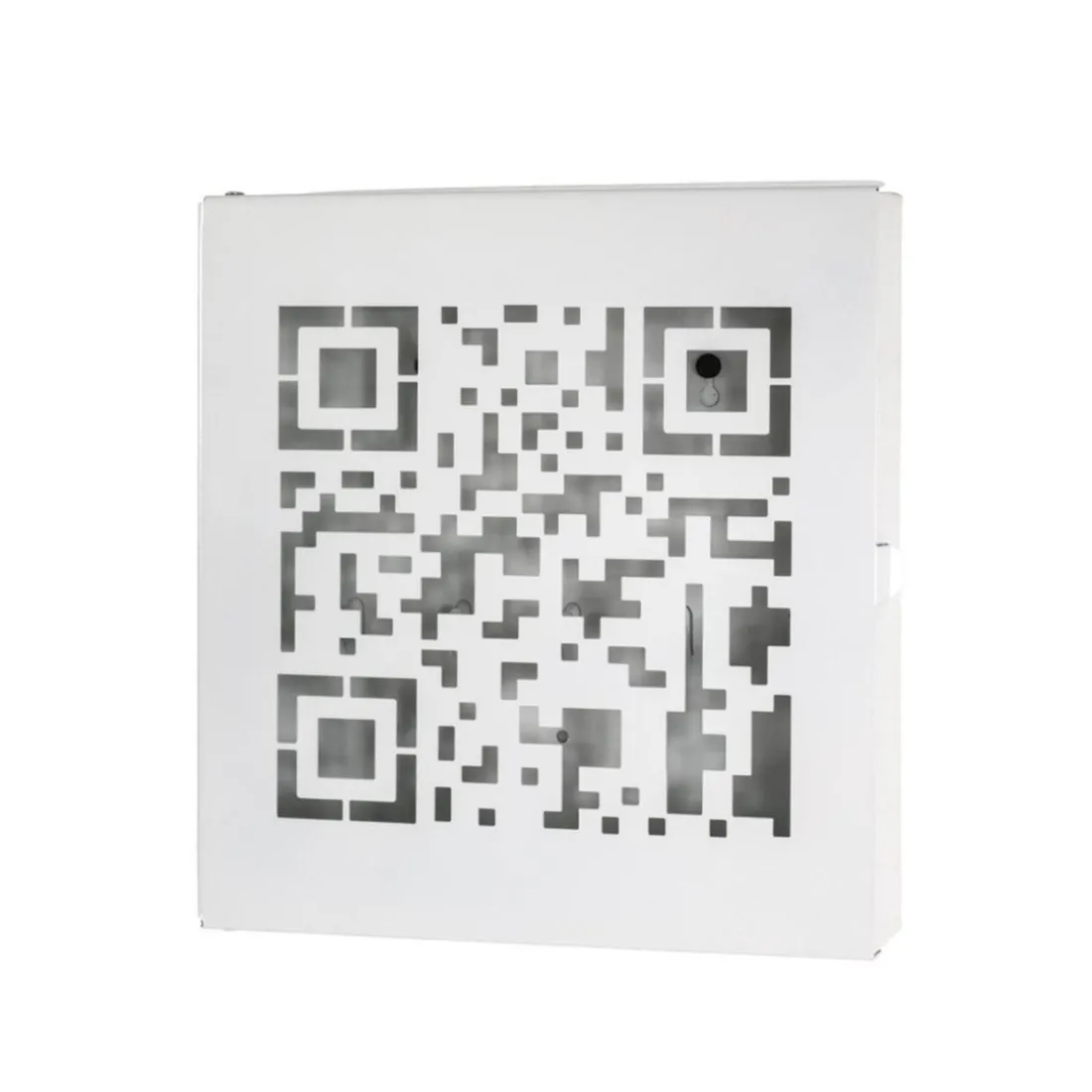 Boîte à clés à 10 crochets avec code QR découpé abstrait en Métal laqué Blanc