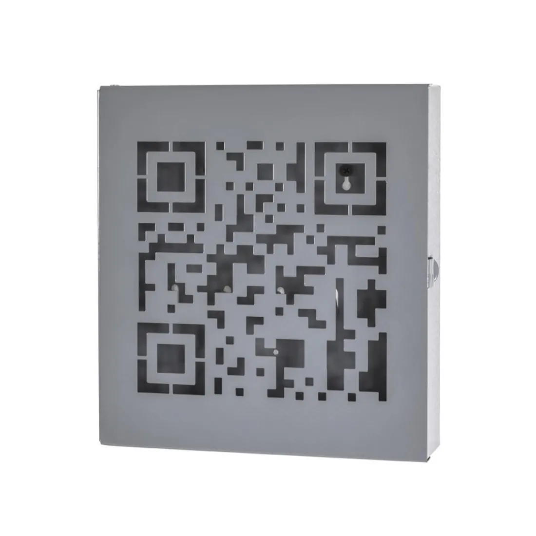 Boîte à clés avec 10 crochets à motif code QR découpé abstrait en Métal laqué Gris