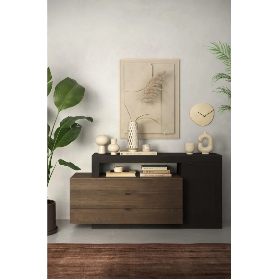 Buffet 1 porte 3 tiroirs en panneaux de particules marron
