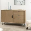 Buffet 1 porte 3 tiroirs pieds épingle en métal - Marron