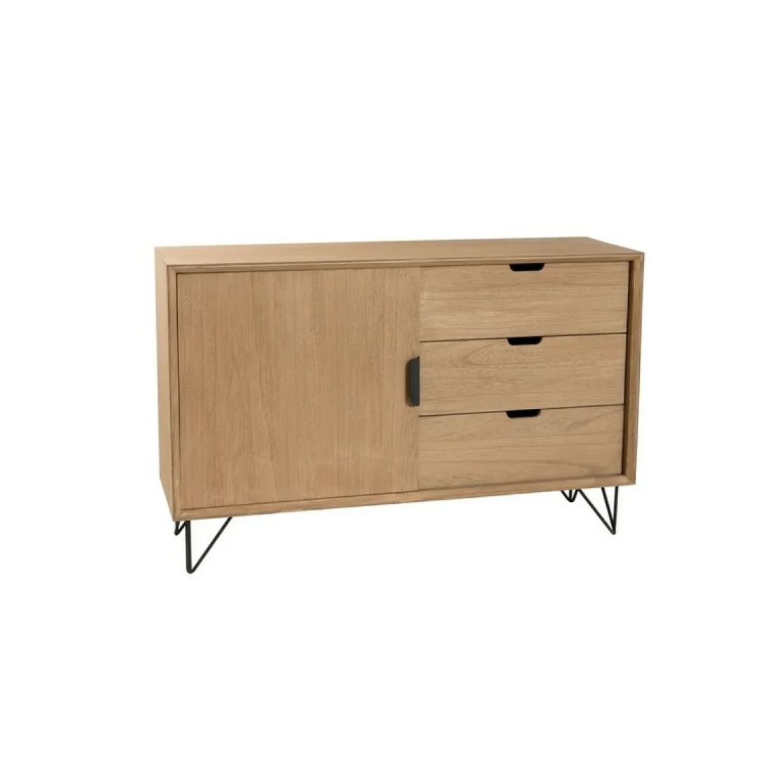 Buffet 1 porte 3 tiroirs pieds épingle en métal - Marron