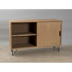 Buffet 1 porte 3 tiroirs pieds épingle en métal - Marron