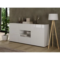 Buffet 2 portes 2 tiroirs RIO blanc laqué brillant