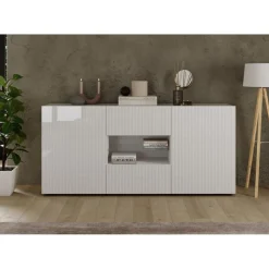 Buffet 2 portes 2 tiroirs RIO blanc laqué brillant