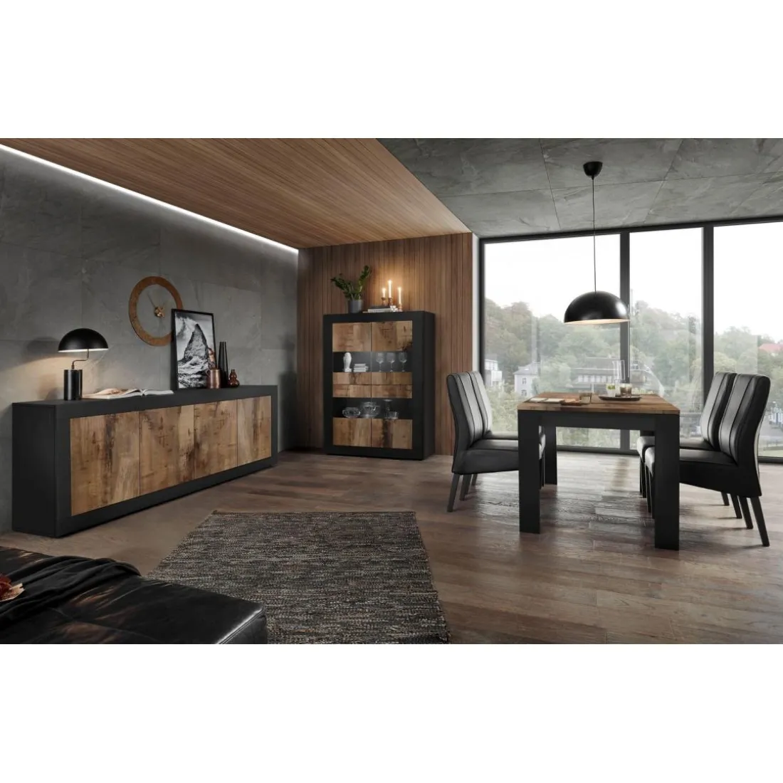 Buffet 4 portes Bicolore effet bois