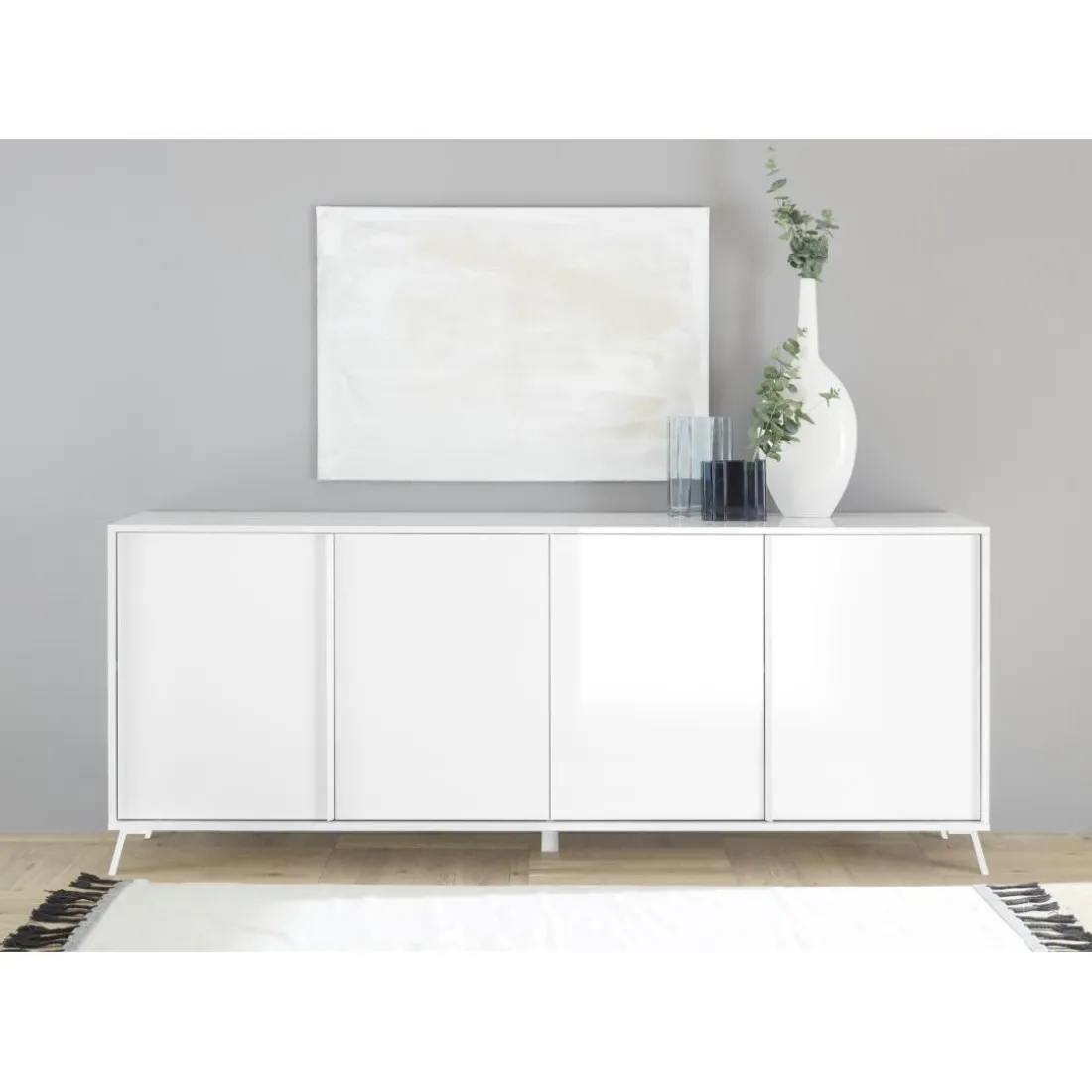 Buffet 4 portes blanc lacqué brillant