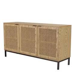 Buffet 3 portes cannage naturel pieds métal noir MARCEAU