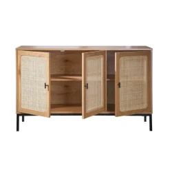 Buffet 3 Portes Cannage Rotin en bois Beige