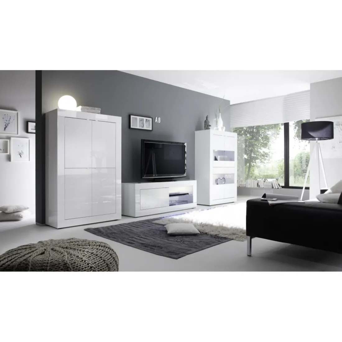 Buffet 4 portes en bois BASIC laqué blanc brillant