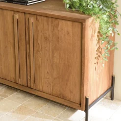 Buffet 3 portes en bois de teck recyclé pieds en métal noir