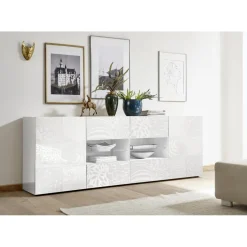 Buffet 2 portes et 4 tiroirs MIRO laqué blanc brillant