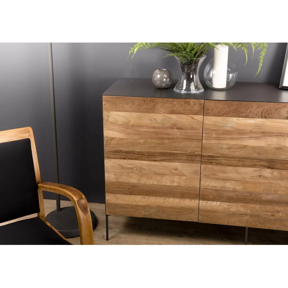 Buffet 3 Portes MADISON Bois Teck Recyclé Métal Et Pieds Métal
