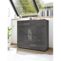Buffet 2 portes MIRO laqué gris brillant