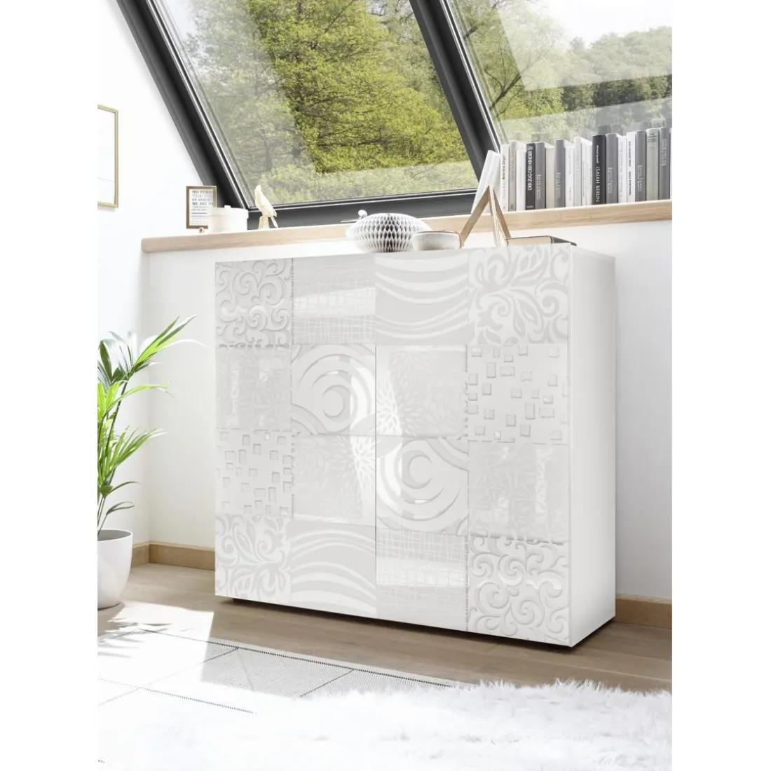 Buffet 2 portes MIRO laqué blanc brillant