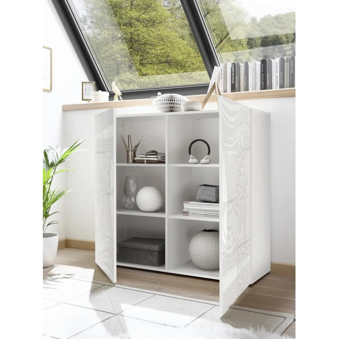 Buffet 2 portes MIRO laqué blanc brillant