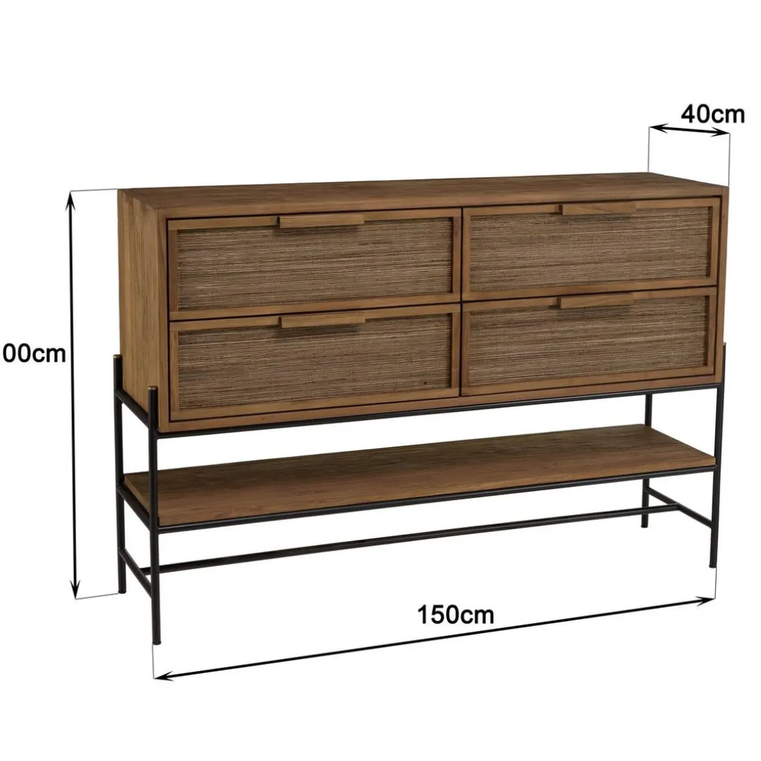 Buffet 4 tiroirs 1 étagère en bois de teck recyclé