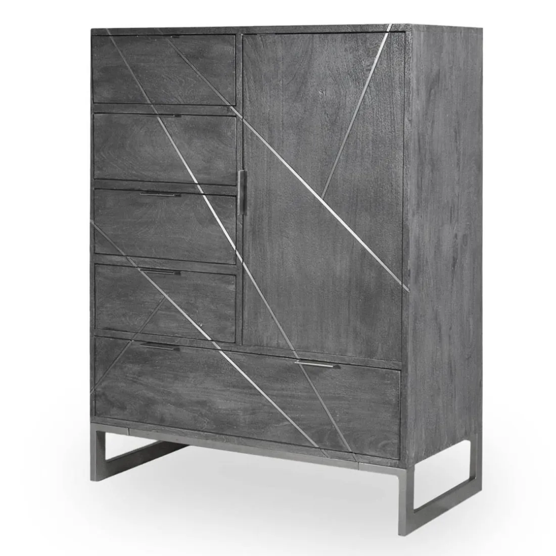 Buffet 5 Tiroirs Et 1 Porte Tina Gris