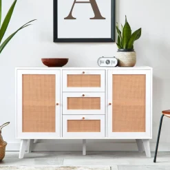 Buffet 3 tiroirs et 2 portes avec cannage Dalgora Blanc